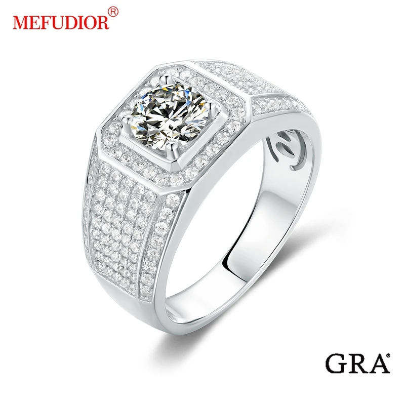 

Silver 925 Original Rings For Men Inlay Round Cut D VVS1 Moissanite Stone Wedding Engagement Band Luxury Jewelry Never Fade M76A