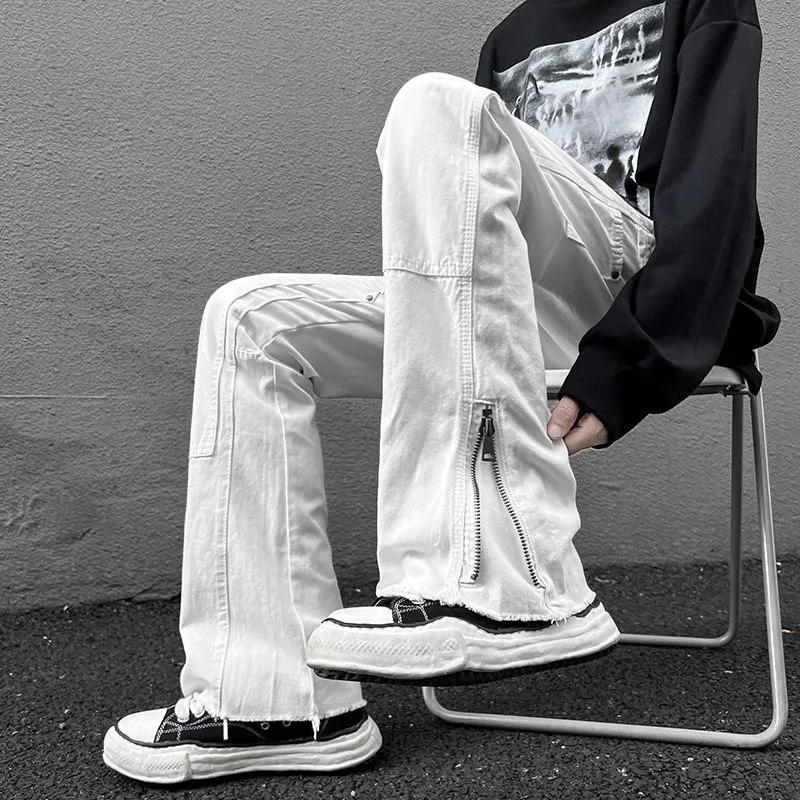 

High Street Pants Men's Women's Autumn White Micro Flared Wide Leg Mop Pants Vintage American Casual Streetwear Y2k