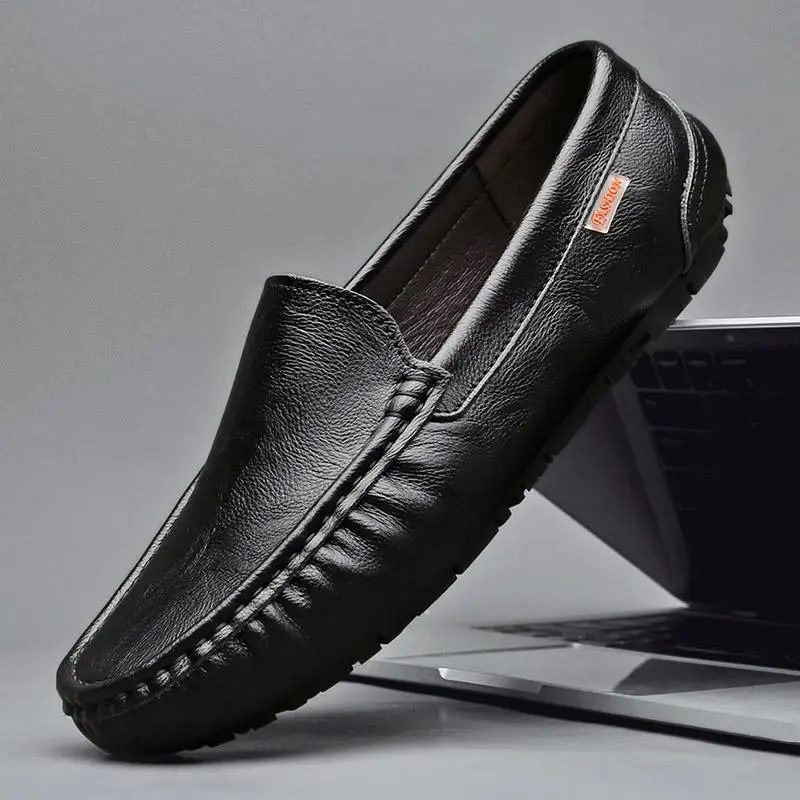 

Men's Shoes Genuine Leather Spring and Autumn Peas Shoes Soft Leather Soft Bottom Leather Shoes Men's Casual New Slip-on Drivi