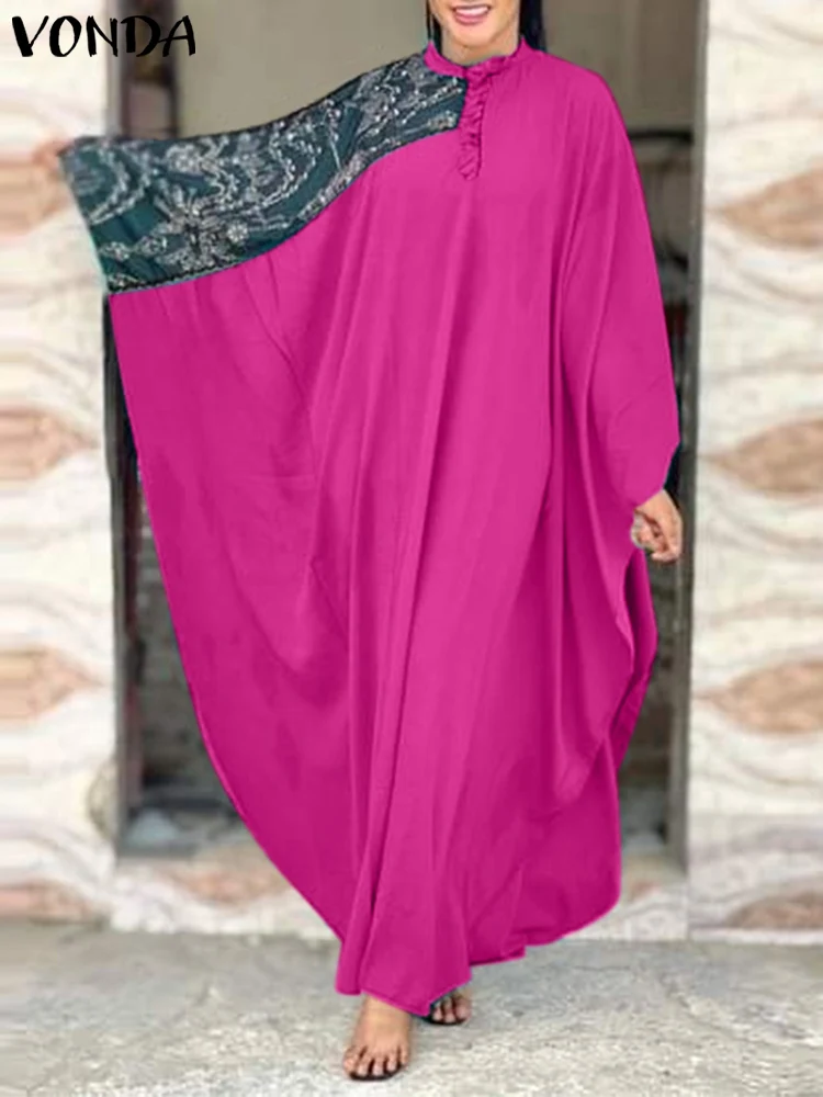 

VONDA Women's Summer Printed Beach Dress 2022 Bohemian Long Sleeve Patchwork Maxi Vestidos Buttons Vintage Casual Party Sundress