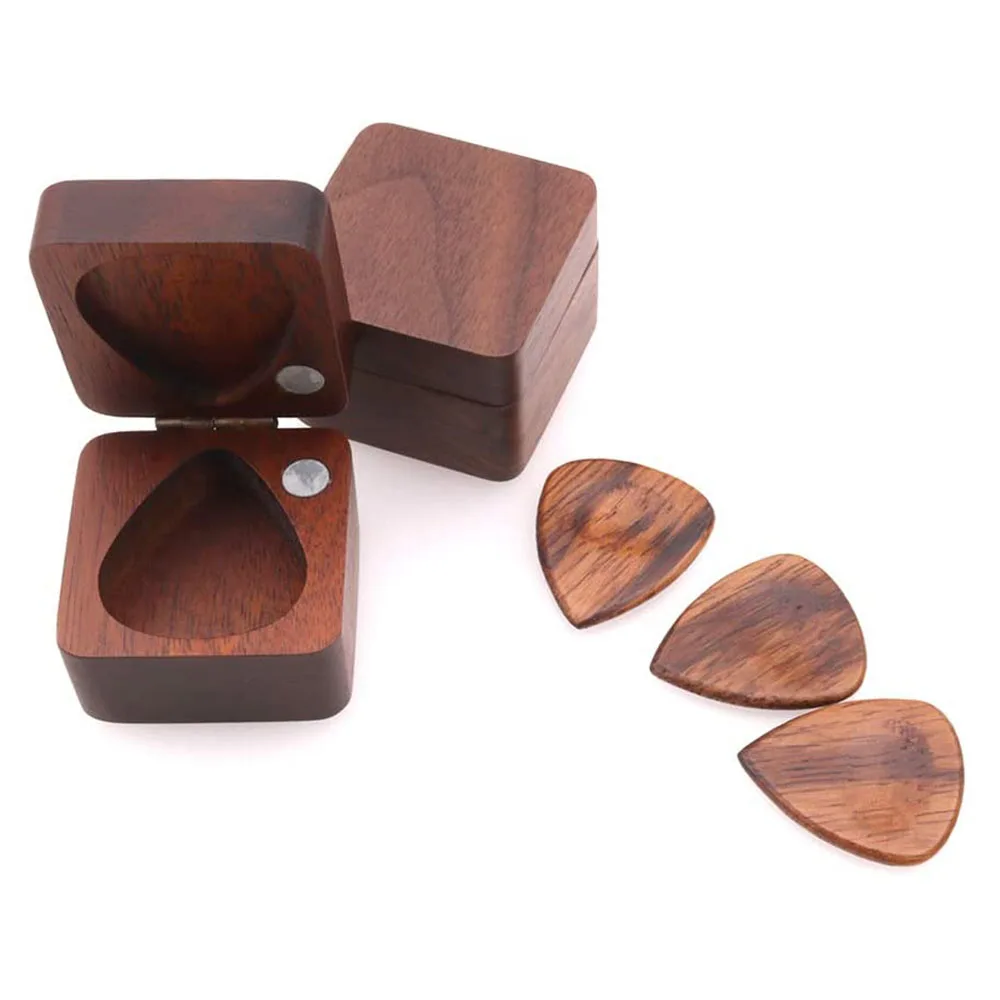 

1pc Black Walnut Guitar Pick Box Customized Walnut Wooden Guitar Pick Plectrum Storage Box Picks Hold Case Care Tool Guitarra