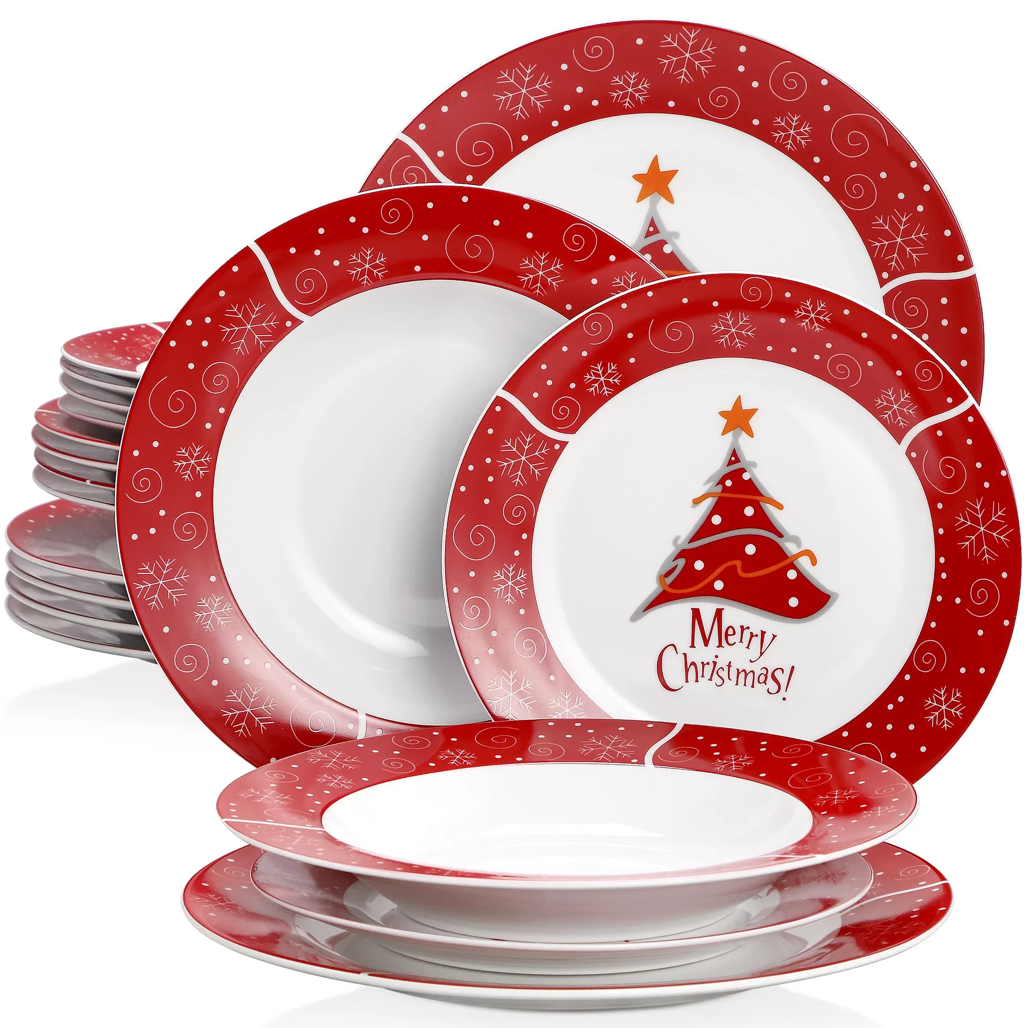 

18-Piece Christmas Style Porcelain Ceramic Dinnerware Set with 6*Dessert Plate,Soup Plate and Dinner Plate Set Gift