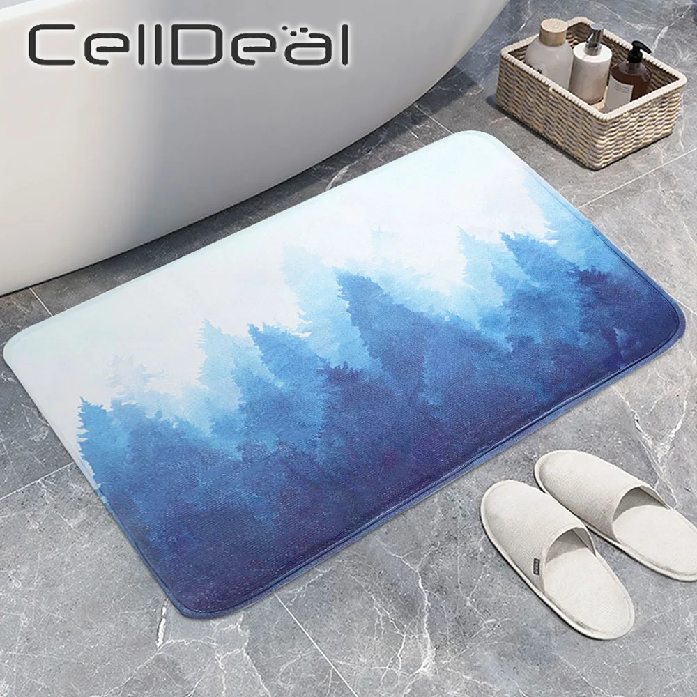 

Non-slip Bathroom Mat Flannel Plant Printing Bath Mats Hallway Kitchen Entrance Doormat Shower Room Floor Carpet Home Décor