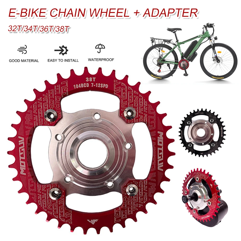 

E-bike Chain Wheel 104BCD Chainring+Adapter For Tongsheng Mid Drive Motor Electric Bike Crankset E-Bike Parts 32T/34T/36T/38T