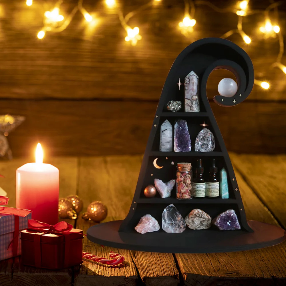 

New Witch Hat Crystal Shelf Home Decoration Rack Horror Atmosphere Props Halloween Gift Creative Storage Rack Home Decor Shelves