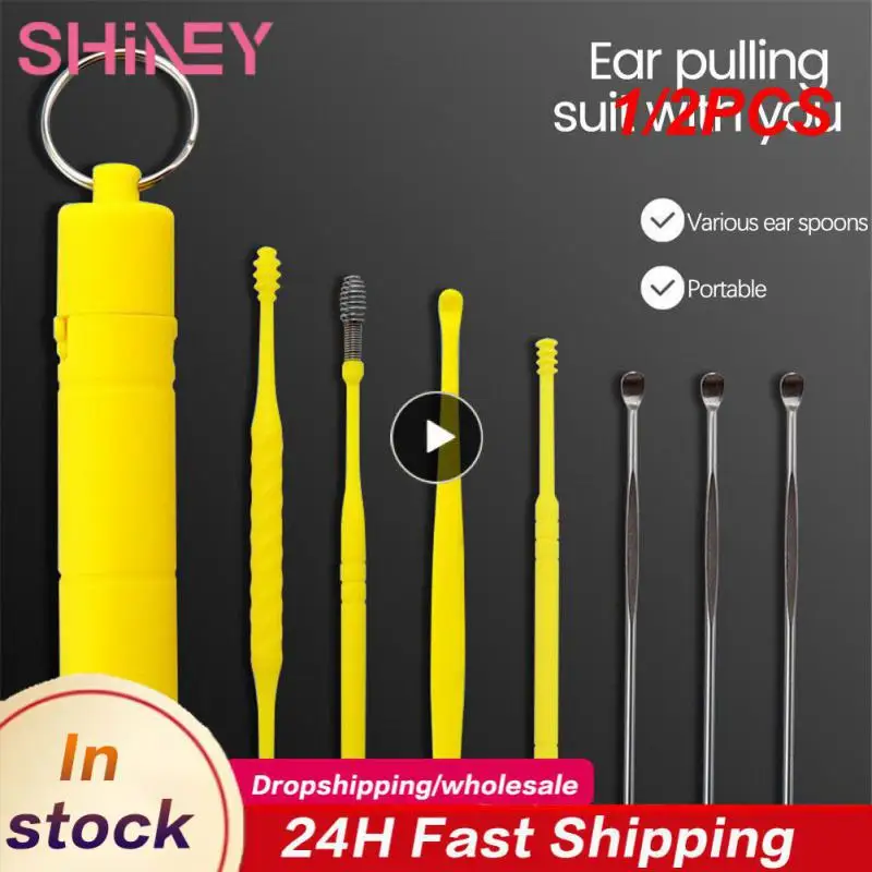 

1/2PCS Stainless Steel Ear Picking Tools Ear Wax Remover Cleaner Ear Cleaning Spoon Ear Protector Ear Picker Earpick Sticks