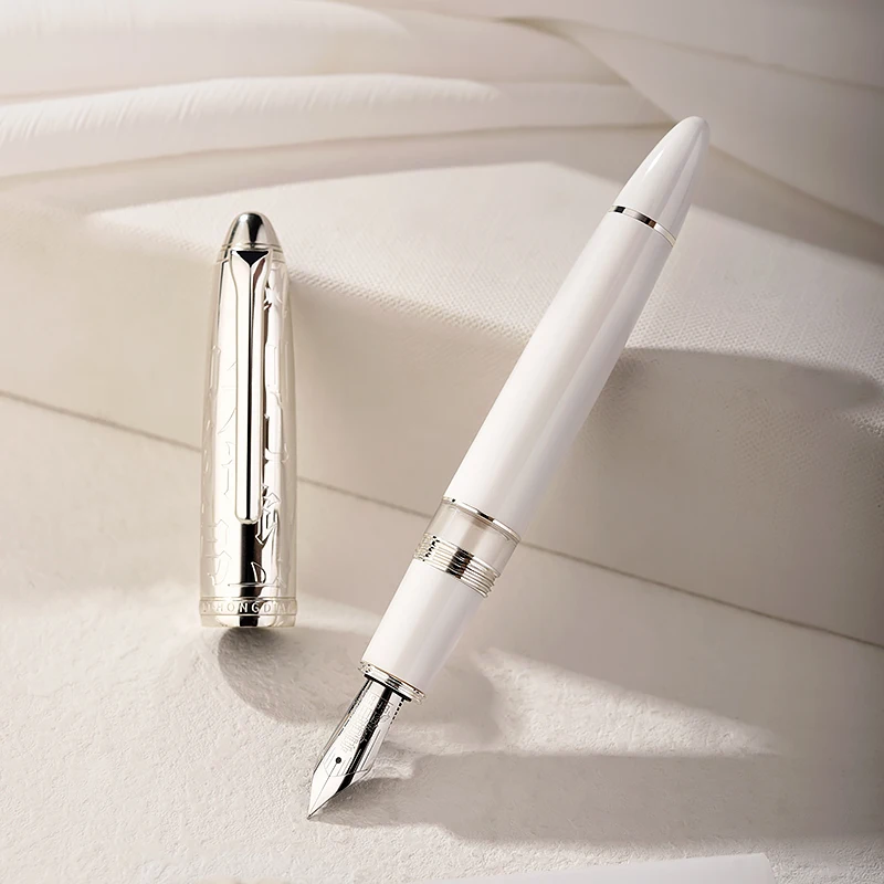 Vintage N6 White Fountain Pen High-End Exquisite Men Business Girl Piston Inking Student Calligraphy Writing Pen for Gift