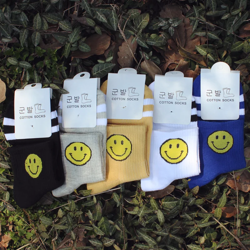 

Носки унисекс с веселым мультяшным улыбающимся рисунком, забавные хлопковые носки до щиколотки в японском стиле Харадзюку, милые модные же...