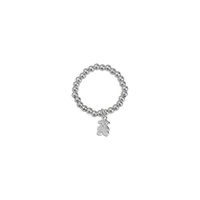 925 sterling silver round bead bear ring female audience simple design sense advanced elastic elastic adjustable index finger
