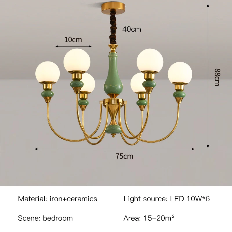 

Минималистичная американская ретро люстра для гостиной для спальни, зала в стиле лофт, золотая винтажная керамика, умные светильники