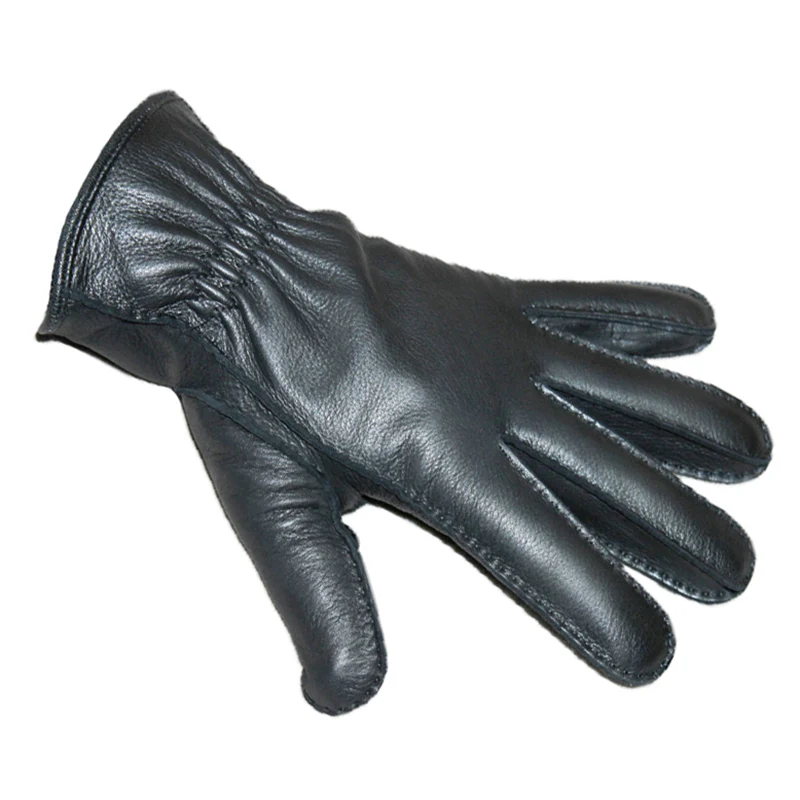 High-quality Imported Deerskin Leather Gloves Men's Fashion Hand-Stitched Winter Thickening Warm Motorcycle Riding Points