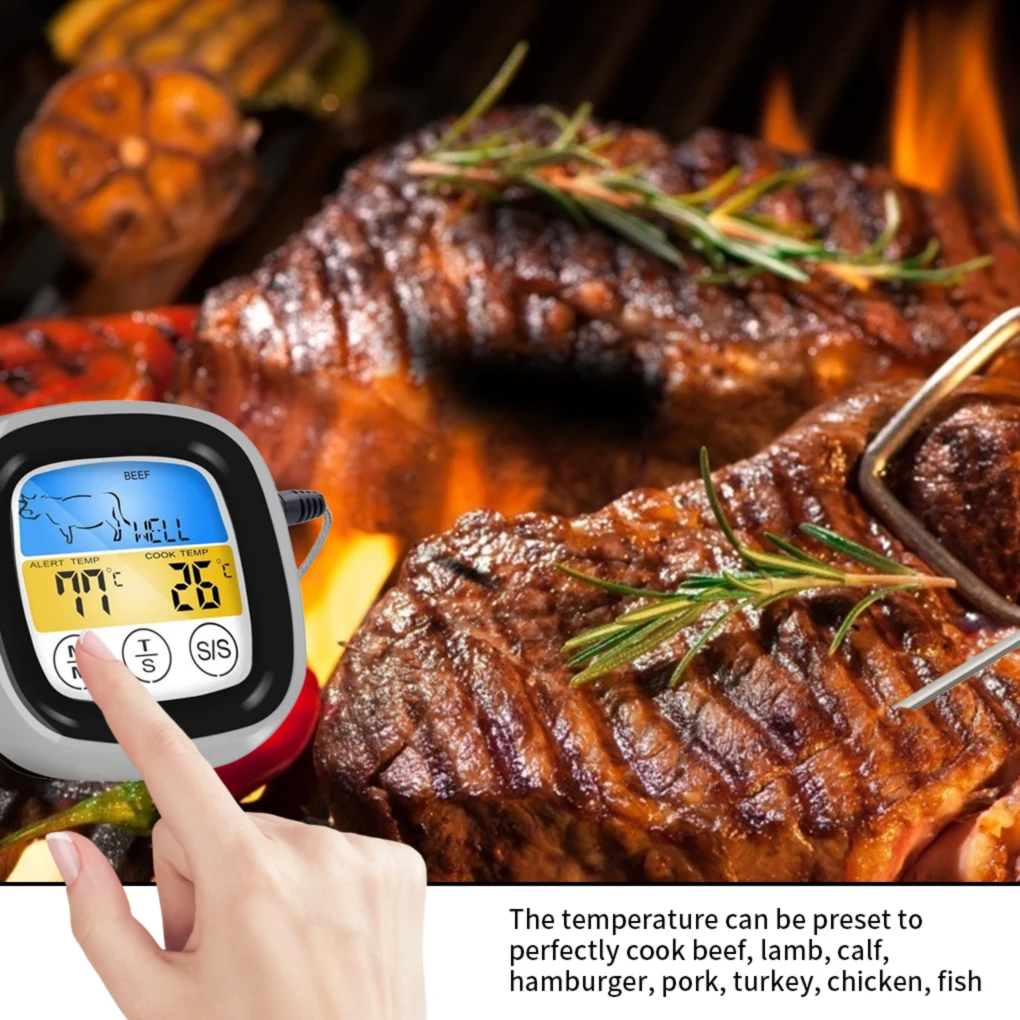 

Touch Screen Digital Thermometer Electronic Stainless Waterproof Food Meat BBQ Thermometer with Probe for Kitchen Cooking