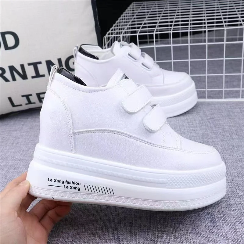 

2022 Spring Women's High Heels 10 Cm Thick Base Sneakers New Autumn and Winter Fashion Casual Shoes Black White 34-40