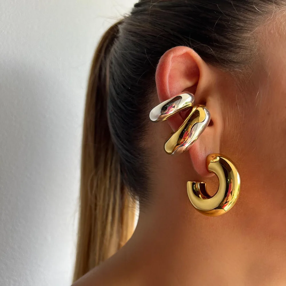 

Gold Color Stainless Steel Earrings For Women Smooth Thick C-shaped Ear Studs Cylindrical Tube Semicircle Earrings Punk Jewelry