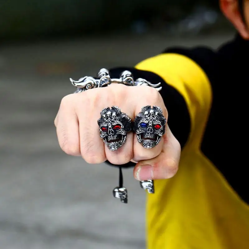 

Exaggerated Skull Ring Vintage Men's Punk Skeleton ring Gothic Ghost Head Skull Ring Fashion Metal Accessories Party Jewelry