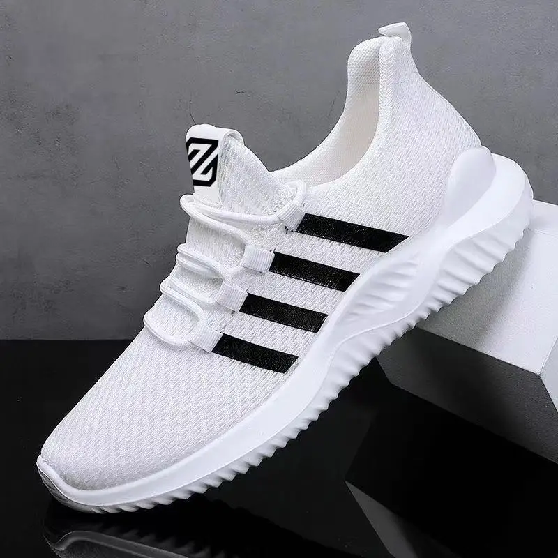 

Men's Sports Shoes Breathable Mesh Sneakers Flat Shoes Fly White Black Casual Running Student Sports Zapatilla Hombre Zapatos