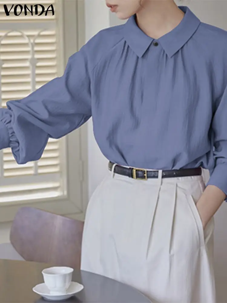 

Female Shirts 2023 VONDA Autumn Women Elegant Long Sleeve BlouseCasual Solid Color Office Streetwear Tunic Tops Fashion Blusas