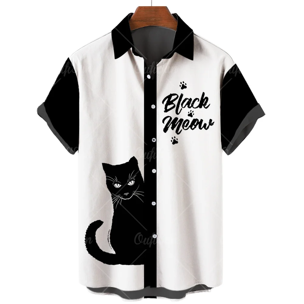 Hawaiian Shirt for Men 3D Cat Fashion Print Men's Shirts 2022 Casual Loose Short Sleeve Top Tee Unisex Blouse Oversized Clothing