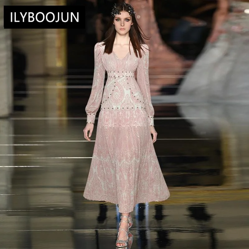Elegant Dresses For Women 2022 Runway Autumn Luxury Maxi V-neck Lantern Sleeve Beading Pink Printed Pleated Vintage Party Dress
Elegant Dresses For Women 2022 Runway Autumn Luxury Maxi V-neck Lantern Sleeve Beading Pink Printed Pleated Vintage Party Dress