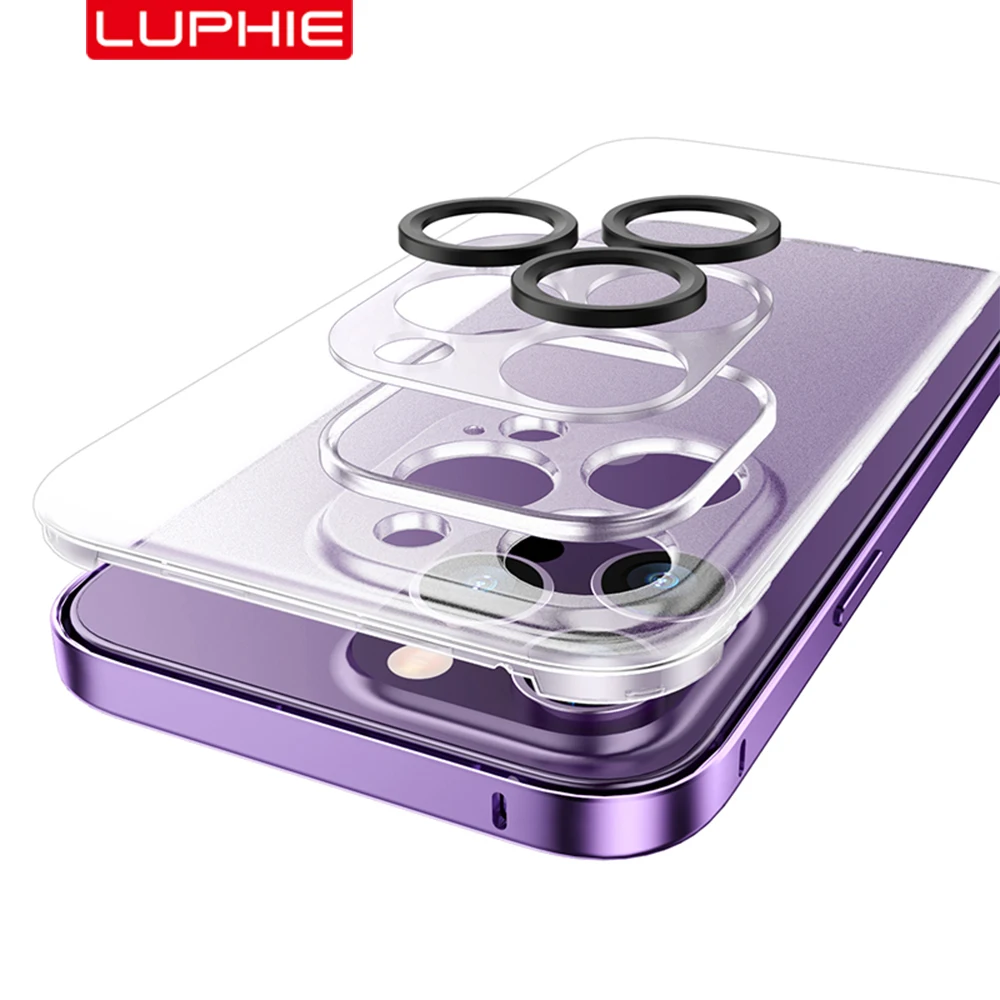 

Luphie Aluminum Metal Bumper For iphone 14 Pro Max Case Super Thin 14 Plus 13 12 Frosted PC Back Cover With Lens Protect Rings