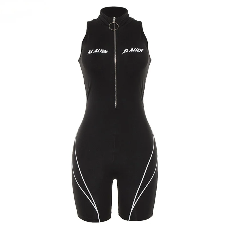 

Комбинезон женский с высоким воротом, пикантный модный Боди без рукавов, байкерские шорты, уличная одежда, 2021