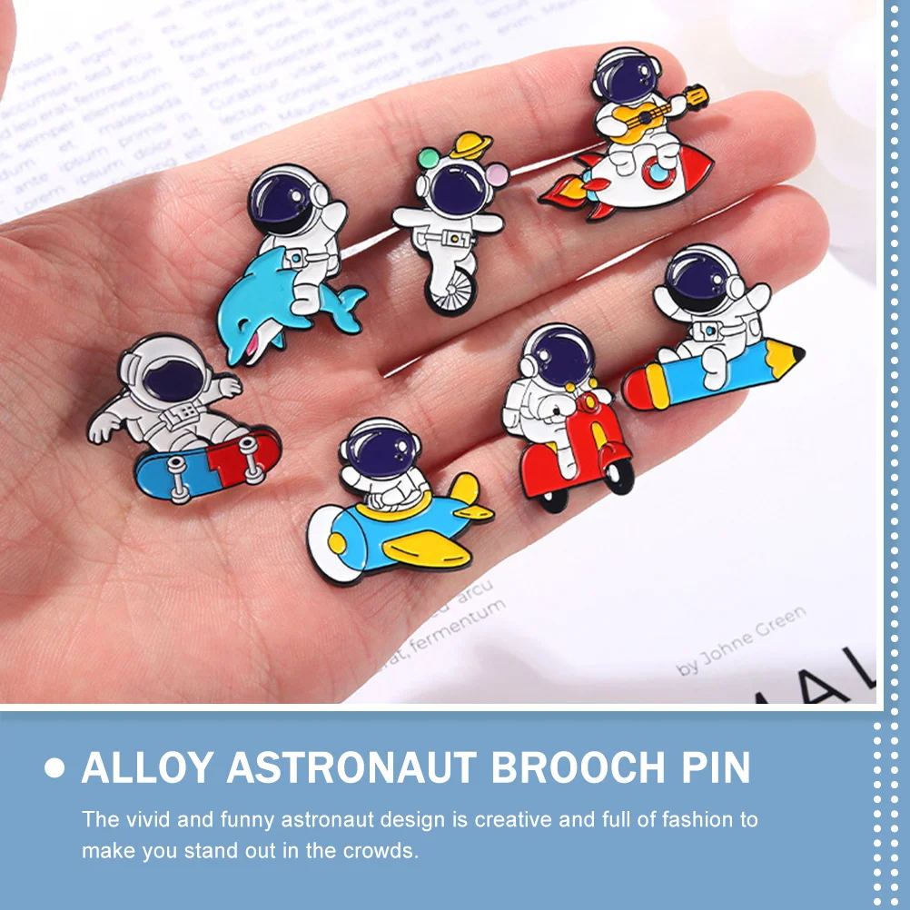 7 Pcs Astronaut Brooch Clothes Pin Ornaments Decorative Brooches Alloy Breastpin Metal Enamel Pattern Miss Women Jewelry