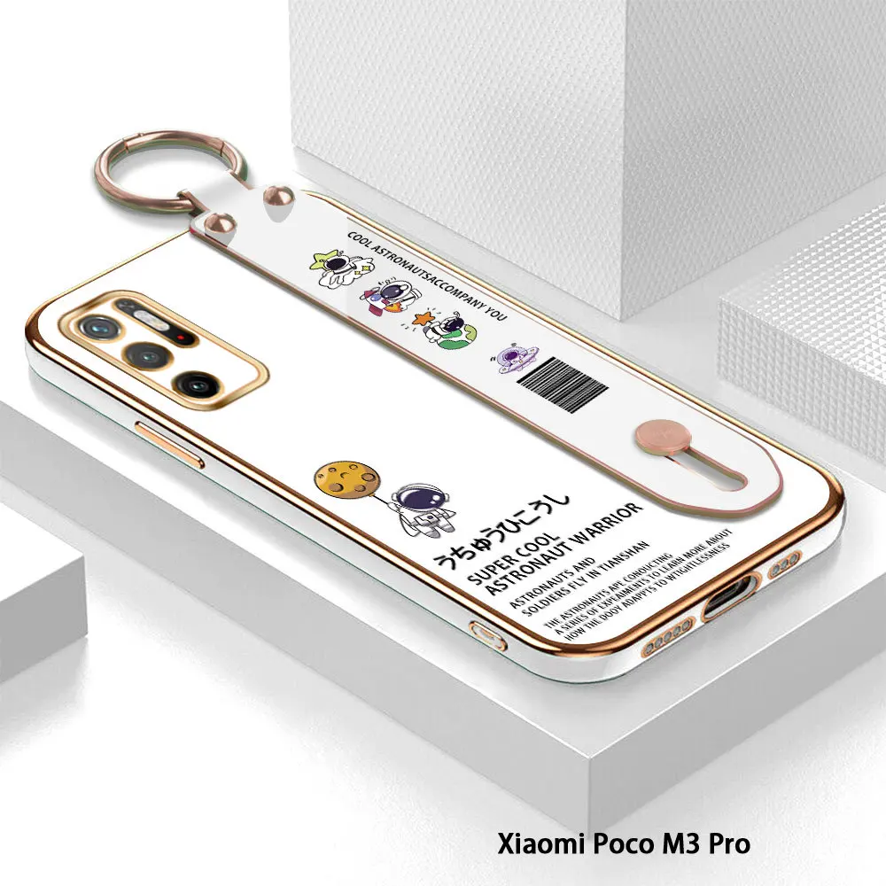 

(With Wristband) For Xiaomi Poco M3 Pro 4G 5G Poco X3 GT Poco F3 GT Cartoon Astronaut Back Cover Luxury Plating TPU Phone Case