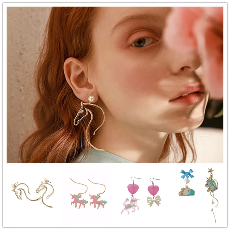 Timlee E044, бесплатная доставка, красивые красочные висячие серьги-подвески из сплава с изображением единорога и облака, оптовая продажа ювелирных изделий Timlee E044, бесплатная доставка, красивые красочные висячие серьги-подвески из сплава с изображением единорога и облака, оптовая продажа ювелирных изделий