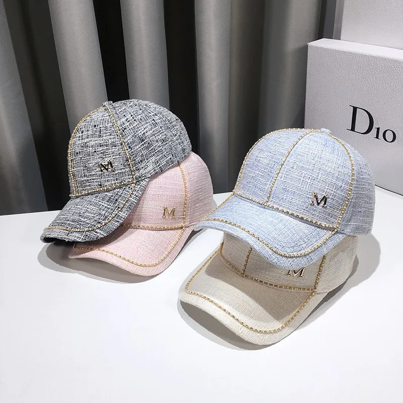 

Новинка Весна 2023, женские бейсболки с надписью M, регулируемые модные блестящие шапки в стиле хип-хоп, универсальные шапки для путешествий на открытом воздухе