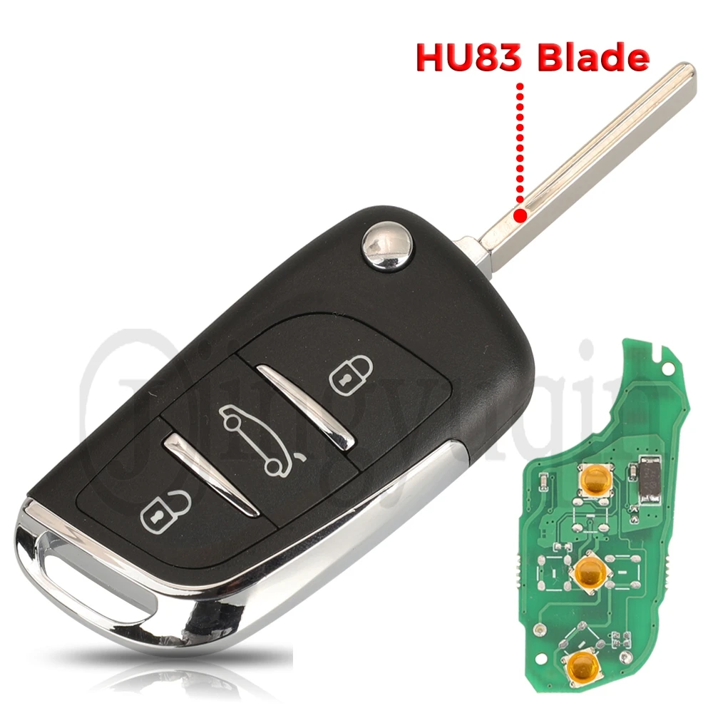

jingyuqin 3 кнопки для Citroen Ds4 2012 C3 2017 C4 201- подходит для Peugeot 508 Filp дистанционного ключа автомобиля 433 МГц ID46 чип-брелок HU83 VA2 Blade
