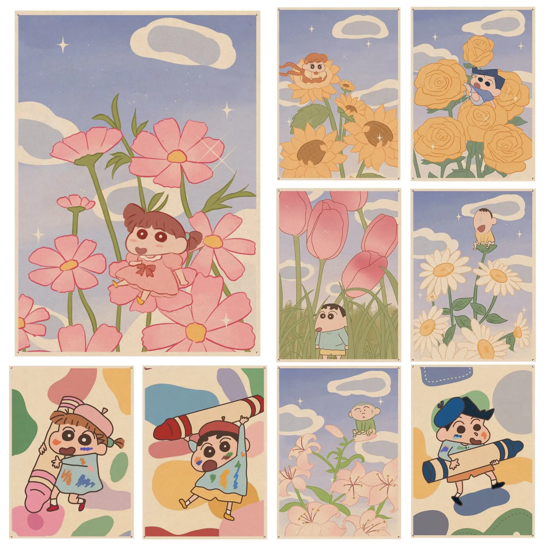 

BANDAI Crayon Shin-chan Vintage Posters Vintage Room Home Bar Cafe Decor Posters Wall Stickers