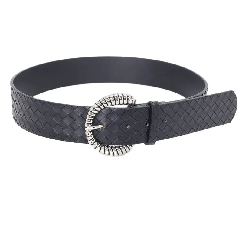 GOOWAIL Luxuru Decor Belts for Women Black Graid Pattern Leather Belts Fashion Wide Belts for Female Coats Winter