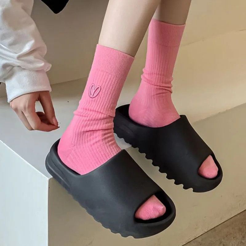 5 Pairs Korean Style Women Socks Fashion Cotton Socks Winter Embroidered Candy Color Cycling Long Socks Woman Femme Chaussettes