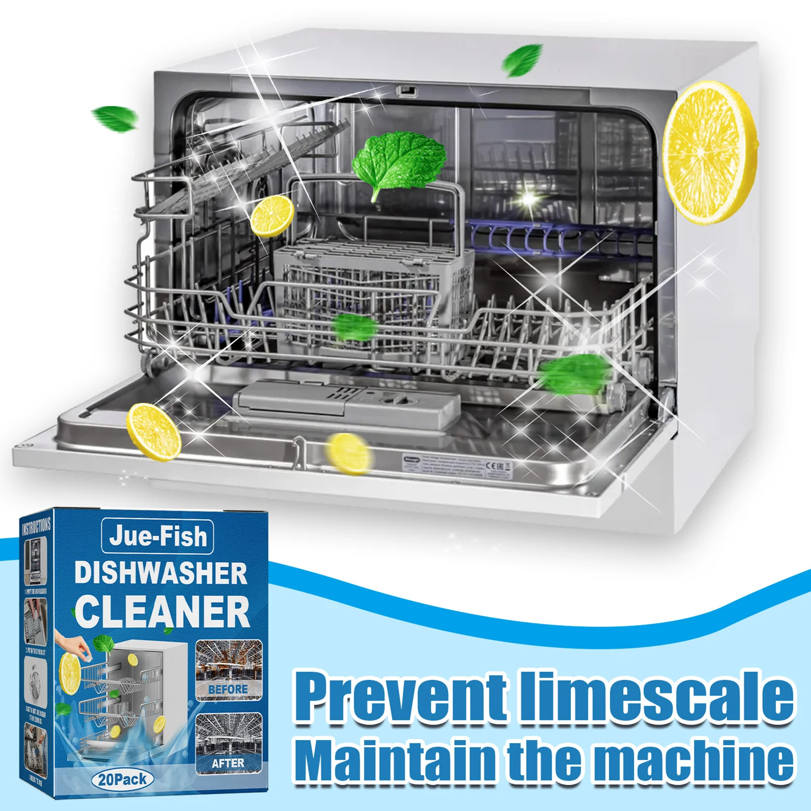 

20pcs Set Dishwasher Cleaner Strong Oil Stain Removal Descaling Detergent Tablets Kitchen Cleaning Tools Dishwasher Cleaning