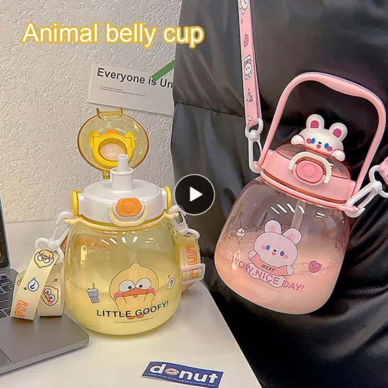 

Net Red Kettle Sports Bottle Cartoon Straw Cup Cartoon Large Capacity Big Belly Cup Kids Gift New Sports Large Water Cup Cute