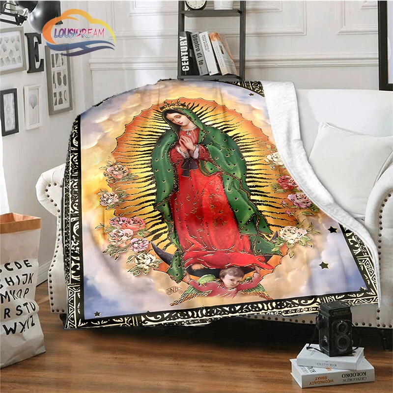 

3D Print Blessed Virgin Mary Flannel Blankets Religious Series Bed Sofa Throw Blanket Soft Bedspread Blanket Home Furnishing