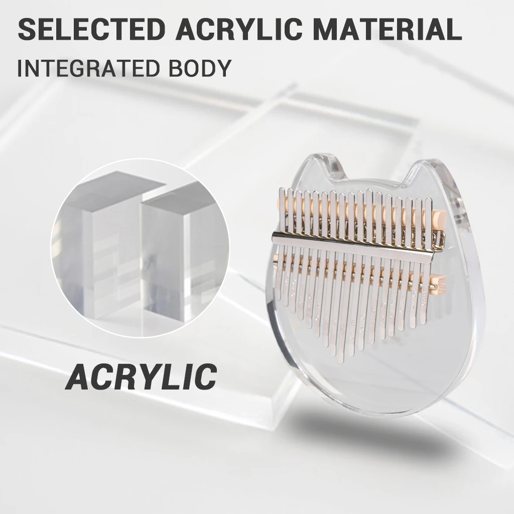 Clear Kalimba 17 Keys Cat Shaped Thumb Piano Solid Finger Piano Crystal Acrylic Kalimba W/Hammer PU Case Gifts For Kids Adult