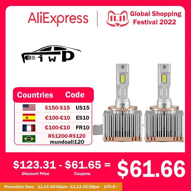 

IWP LED 20000Lm D1S D1R D2S D2R D3S D3R D4S D8S D5S 80W Bulb 6000K Car HID LED Light Lamp Headlight for BMW Mercedes Audi Canbus