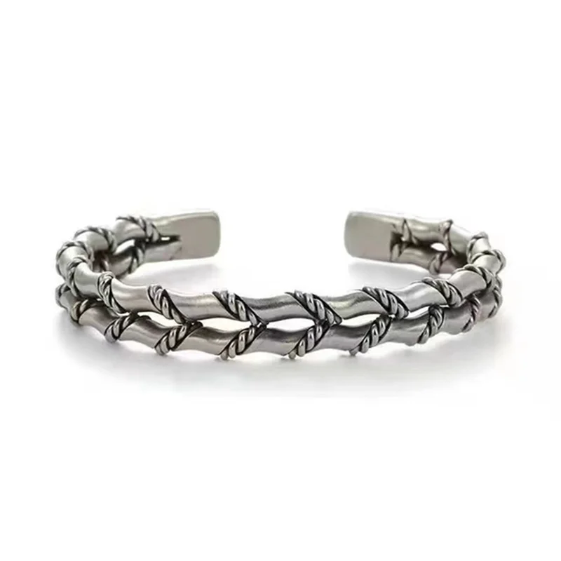 

S925 Silver Braided Bracelet Bracelet Cuff Men's and Women's Thai Silver Handmade Exquisite Unique Opening Gift Jewelry