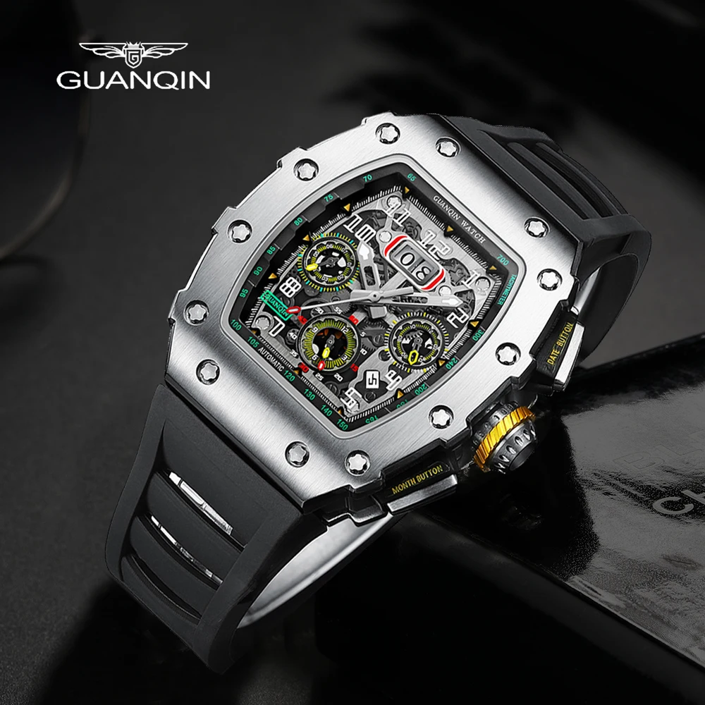 

GUANQIN Automatic Tourbillon Watch for Men Mechanical Skeleton Tourbillon Mens Watches Waterproof Rubber Strap Top Brand Luxury