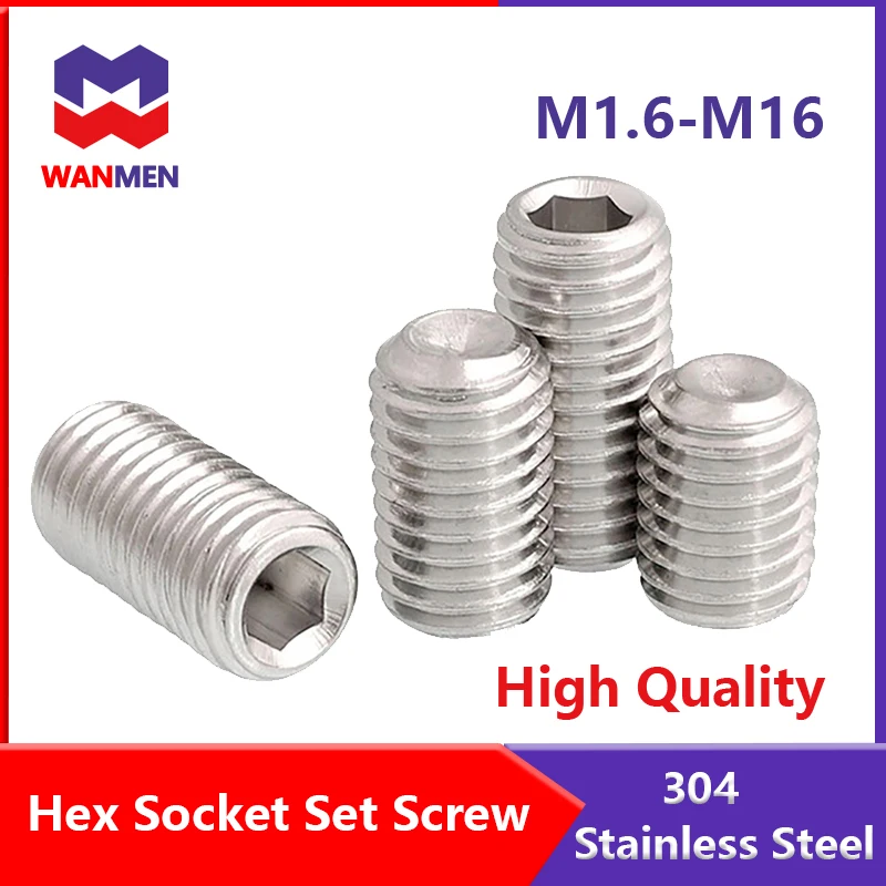 

Hex Hexagon Socket Set Screws M1.6 M2 M3 M4 M5 M6 M8 M10 M12 M14 M16 Headless Allen Point Grub Screw 304 Stainless Steel