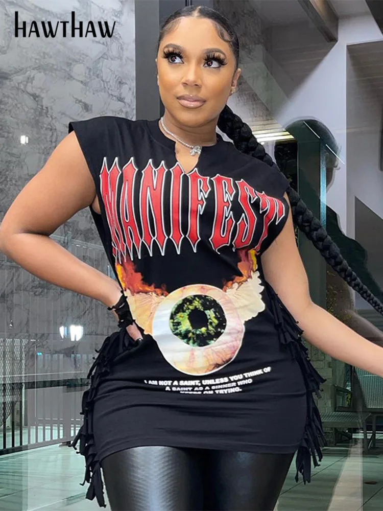 

Женская блузка без рукавов Hawthaw, черная уличная одежда с графическим рисунком, одежда для работы на лето и осень, 2022