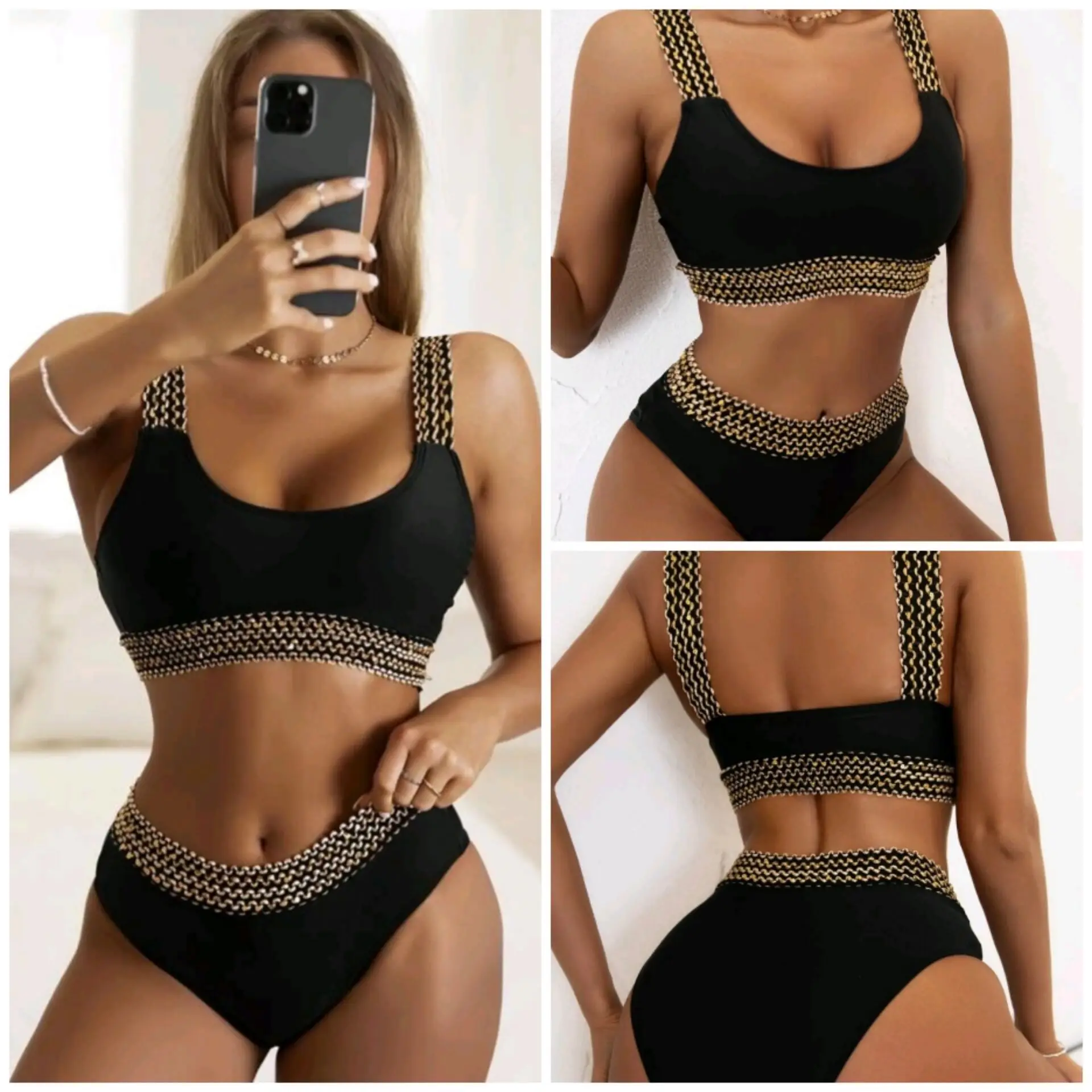 

2022 New Fashion Summer Europe and America Sexy High Waist Split Ladies Bikini Swimsuit plus size swimwear