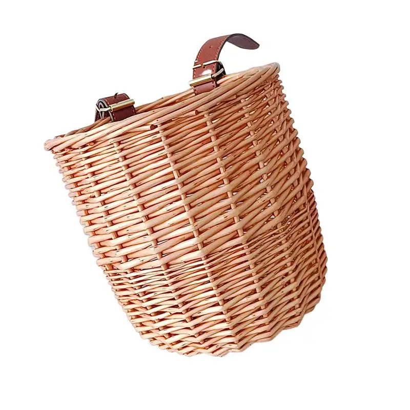 

Kids Bicycle Wicker Basket Adjustable Handlebar Basket Rattan Waterproof Multifunctional Prop Gift Storage For Books Food