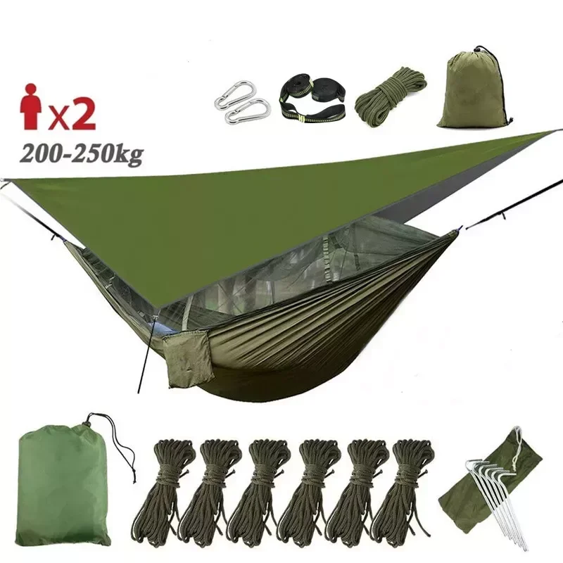 

Hammock with Mosquito Net&Rainfly Tent Tarp & Tree Straps,Portable Nylon Hammock Tent for Camping Hiking Backyard Travel