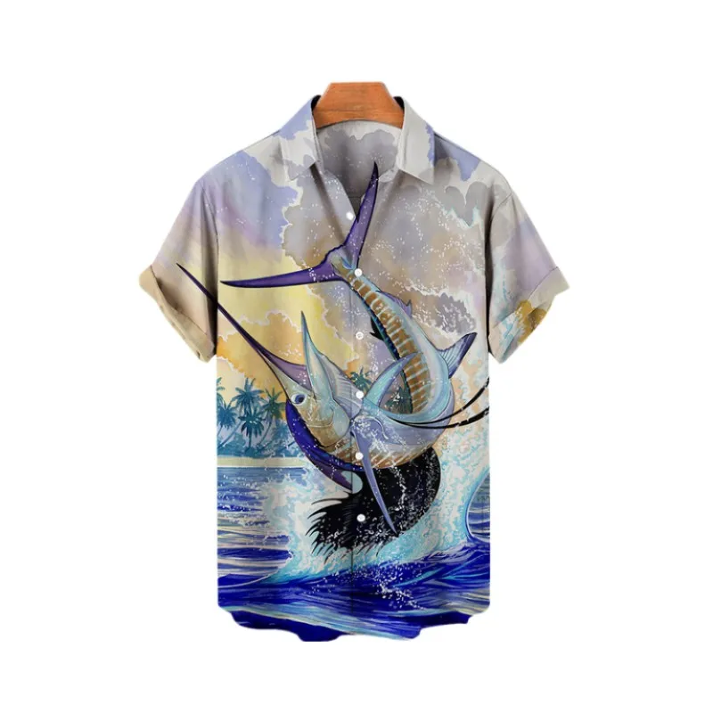 Men's Hawaii Oversized Retro Loose Top 5xl 3D Skull Print Fashion Casual Single Breasted Summer Breathable Short Sleeve Blouse