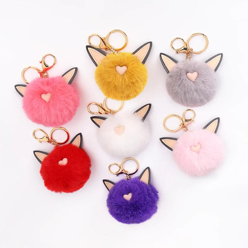 Брелок EASYA с меховым помпоном 7 цветов пушистый шарик милый брелок ушками Женская