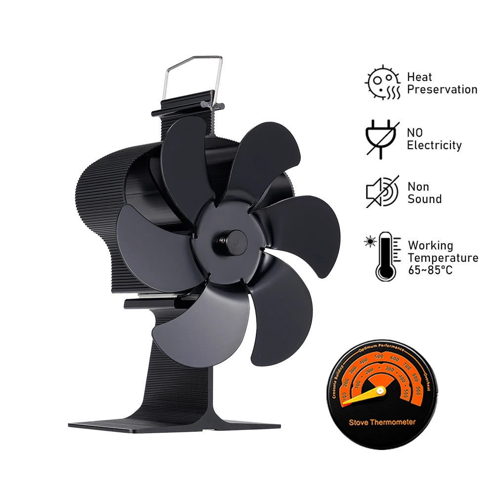 6 лезвий вентилятор для печи работающий от тепловой энергии Black камина деревянная