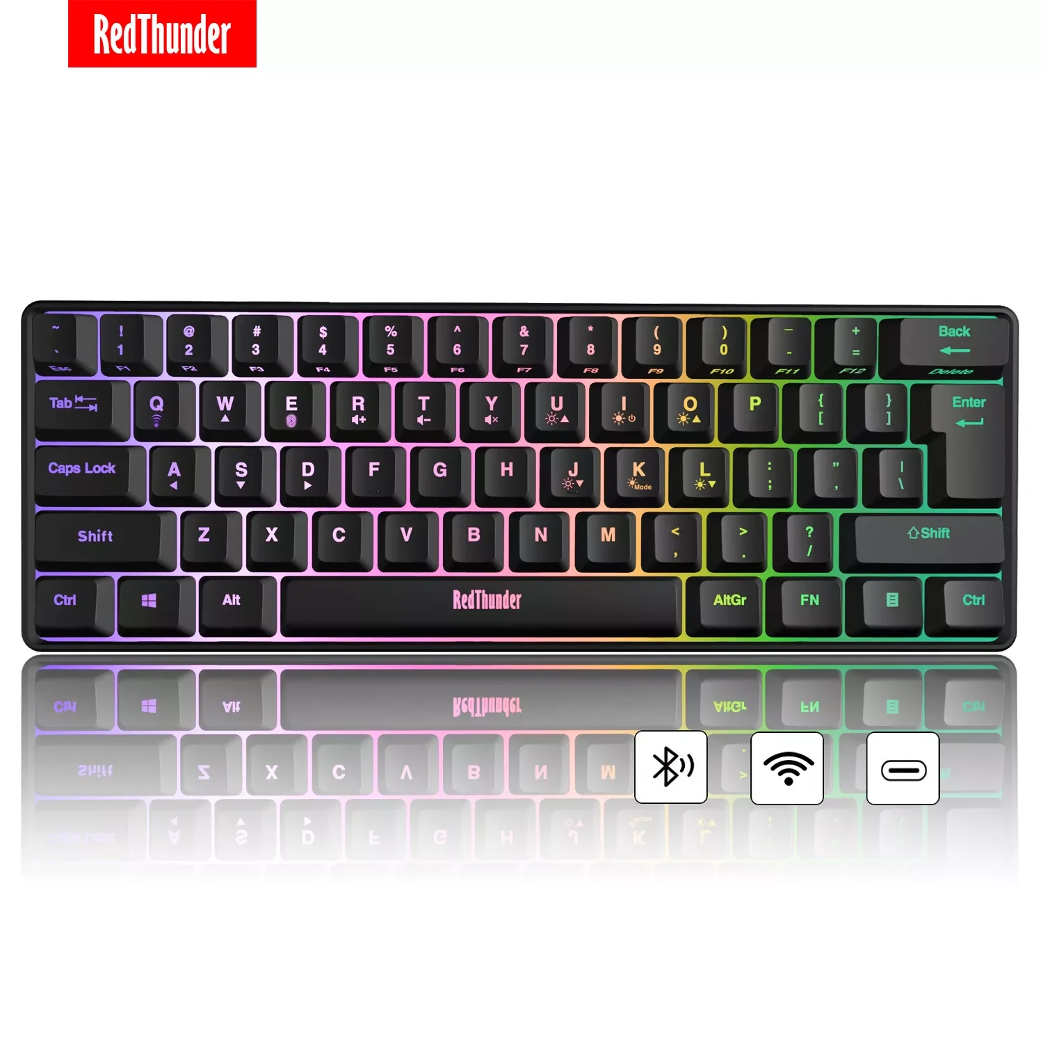 

RedThunder Rechargeable 60% Wireless Bluebooth Gaming Keyboard, RGB Backlit Ultra-Compact Mini Keyboard for PC, MAC, PS4 Gamer