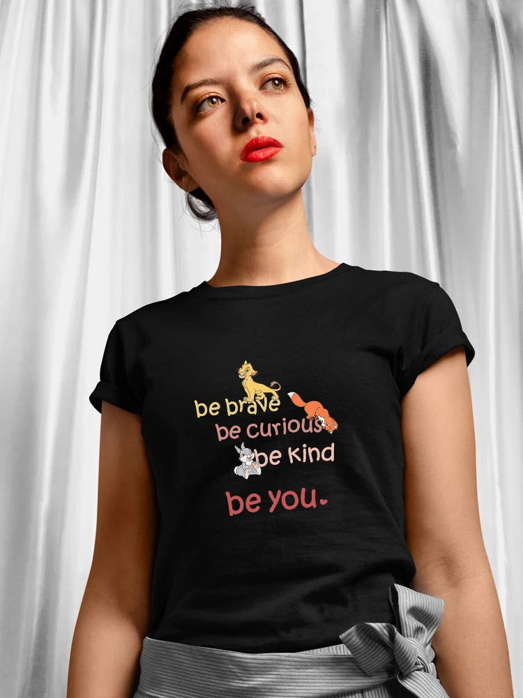 

Lion King Be Brave Curious Kind You Women's T-Shirts Black Top Disney Short Sleeve Fashion European Ropa Tumblr Mujer Drop Ship